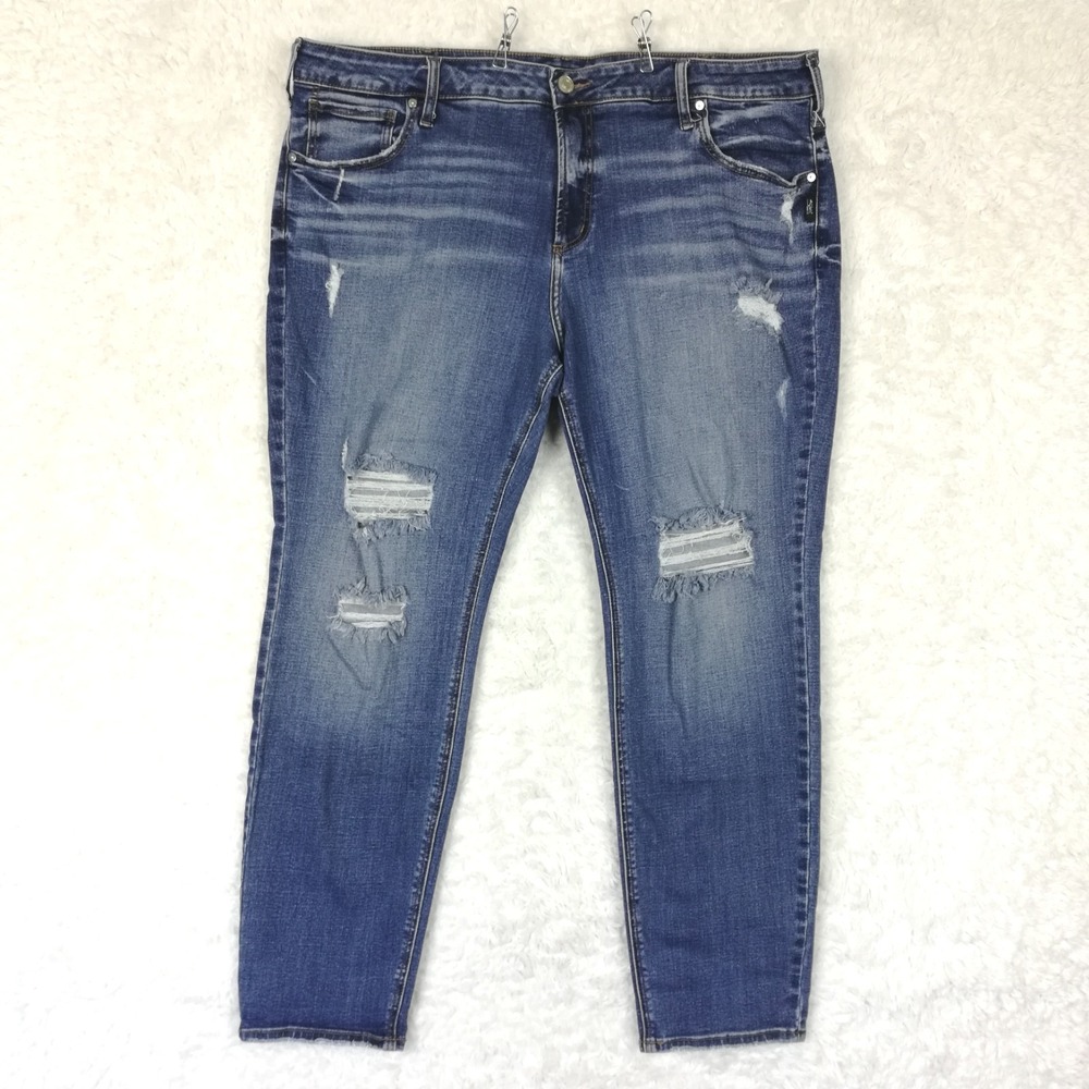 Silver Jeans Womens Boyfriend Blue Denim Distressed Whiskering High Rise Plus 22